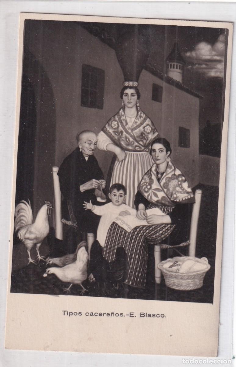 Postales: Tipos Cacere&ntilde;os-Eulogio Blasco. Reverso postcard. Sin circular.