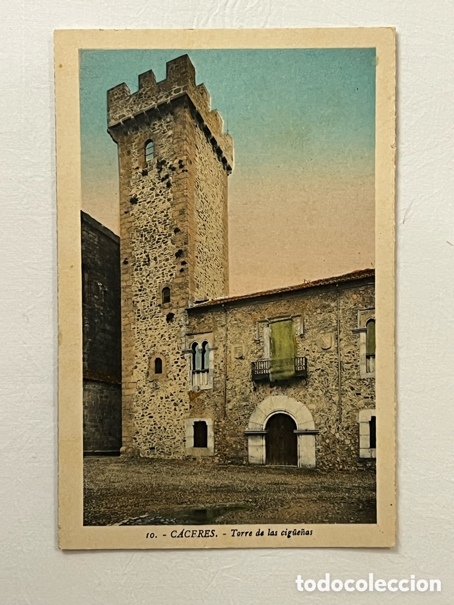 Postales: C&Aacute;CERES. Postal No.10, Torre de las cig&uuml;e&ntilde;as. Edic., L. Roisin (h.1945?) S/C