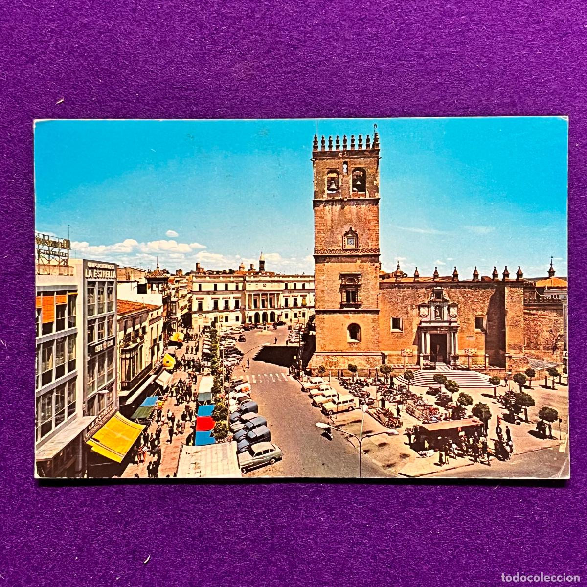 Postales: POSTAL DE BADAJOZ. PLAZA DE ESPA&Ntilde;A Y CATEDRAL.