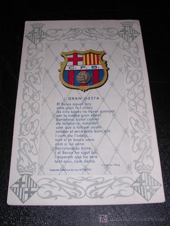 Sammelleidenschaft Sport: POSTAL TEMPORADA 1952 - 1953, GRAN FESTA, C.F.BARCELONA, CENTELLES I ROIG
