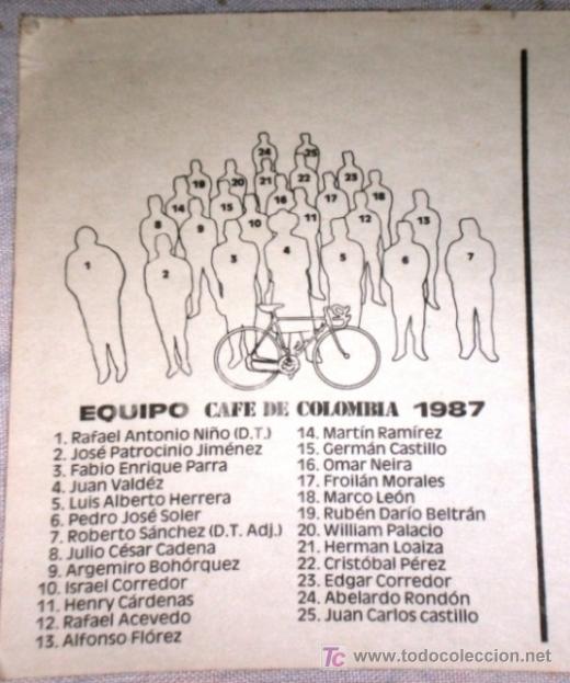 Coleccionismo deportivo: Postal equipo ciclista Caf&eacute; de Colombia (1987) - Foto 3