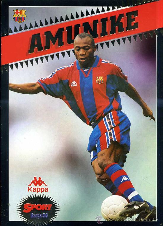 Coleccionismo deportivo: POSTAL GIGANTE BAR&Ccedil;A 97-98 : AMUNIKE