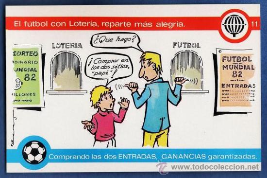 Sports collectibles: postal - loteria nacional - ser. q n&ordm; 11 - la loteria y el futbol- espa&ntilde;a 82 -dib. e.lara - a&ntilde;o 1981