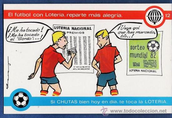 Sports collectibles: postal - loteria nacional - ser. q n&ordm; 12 - la loteria y el futbol- espa&ntilde;a 82 -dib. e.lara - a&ntilde;o 1981