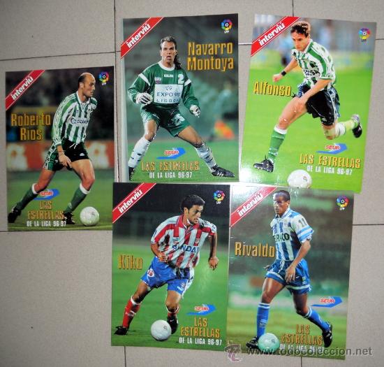 Coleccionismo deportivo: LOTE 5 P&Oacute;STER CON RELIEVE FUTBOL LIGA 96-97 KIKO RIVALDO ALFONSO,..