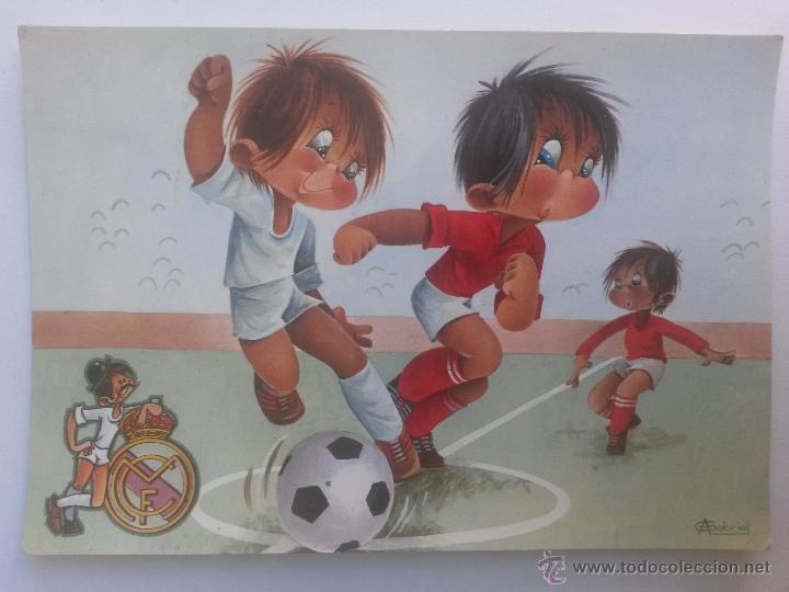 Collezionismo sportivo: Postal del real madrid, dibujante a.gabriel