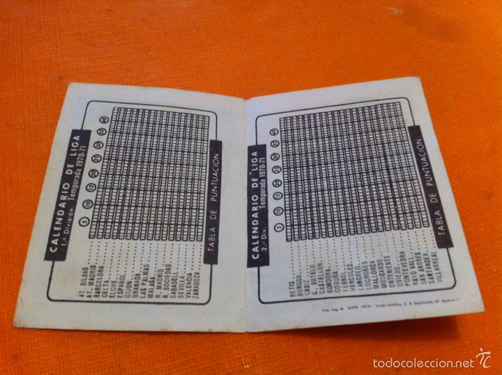 Colecionismo desportivo: Calendario liga 1970-71