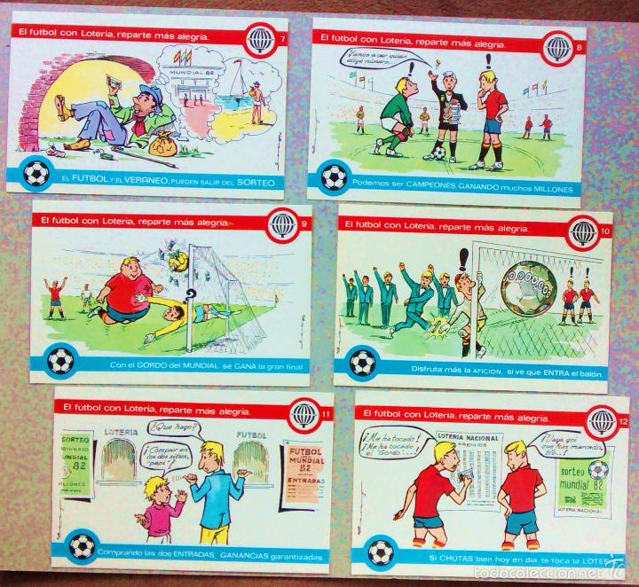 Sammelleidenschaft Sport: 6 POSTALES NUEVAS DE LA LOTER&Iacute;A Y EL F&Uacute;TBOL. E. DE LARA. SERIE Q. F.N.M.T. 1981. MUNDIAL 1982.