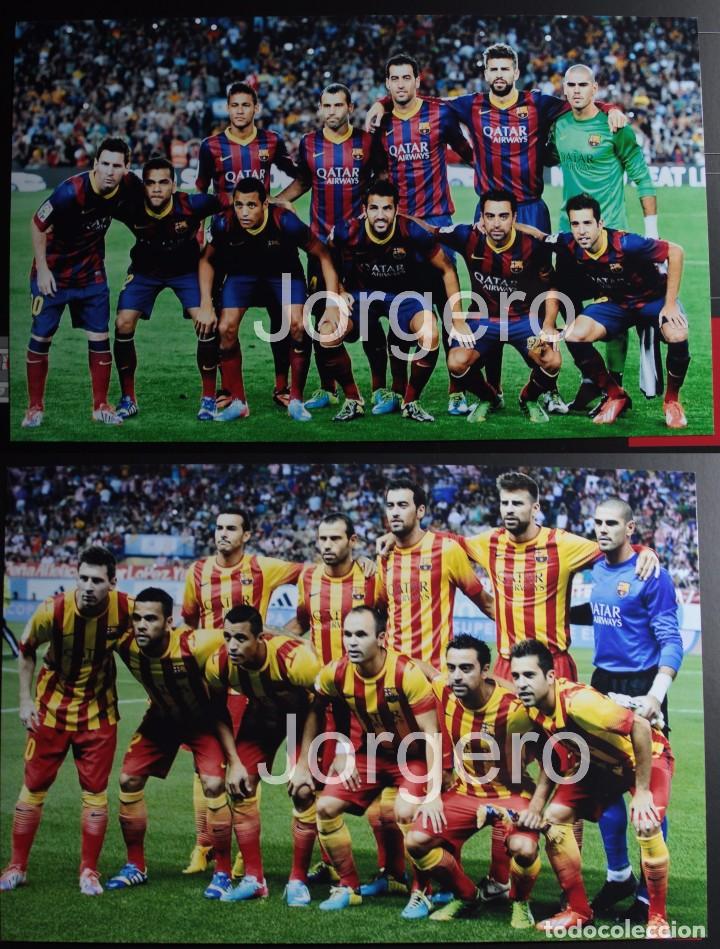 Coleccionismo deportivo: F.C. BARCELONA. LOTE 2 FOTOS ALINEACIONES CAMPEÓN SUPERCOPA ESPAÑA 2013 CONTRA AT. MADRID