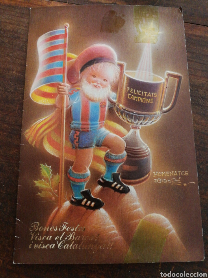 Collezionismo sportivo: ANTIGUA POSTAL NAVIDAD AVI BAR&Ccedil;A, CON RELIEVE- F.C.BARCELONA, CAMPIONS 1986.(FAMILIA PEIR&Oacute;-ROSELL).