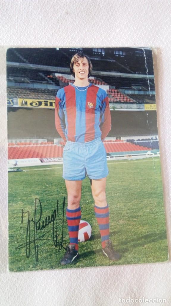 postal de johan cruyff firmada futbol club barc - Comprar Postales