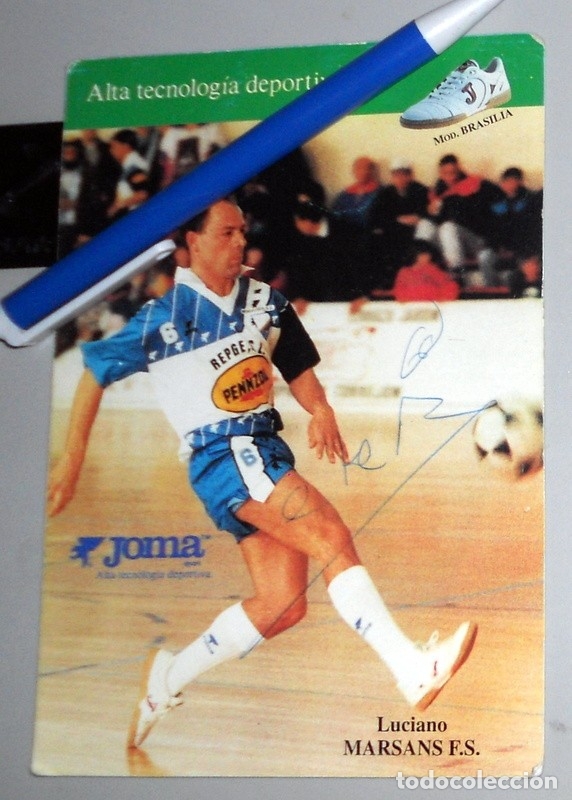 Collectionnisme sportif: FOTO-POSTAL PROMOCIONAL F&Uacute;TBOL SALA - LUCIANO - MARSANS FS - JOMA ZAPATILLAS BRASILIA - FIRMADA!!!