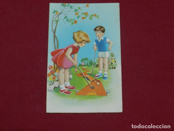 Collectionnisme sportif: (ALB2) Postal Antigua Pareja Jugando al Golf, 14x9 cm, Buen Estado
