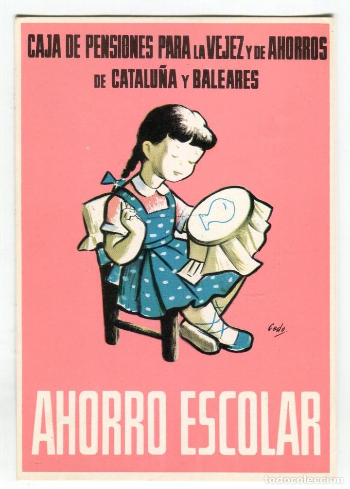 Coleccionismo deportivo: CAJA DE PENSIONES PARA LA VEJEZ Y DE AHORROS DE C ATALU&Ntilde;A Y BALEARES AHORRO ESCOLAR POSTAL SIN USO