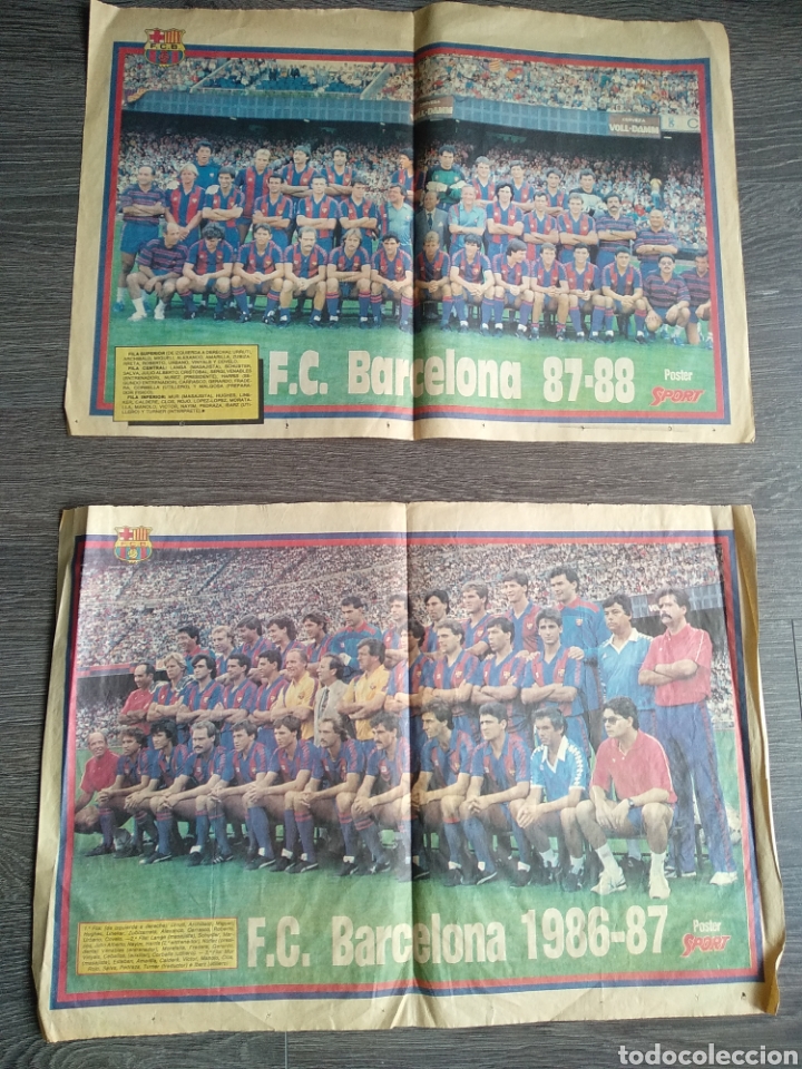 Coleccionismo deportivo: 2 Posters plantilla F.C.barcelona 86/87 y 87/88. Papel peri&oacute;dico