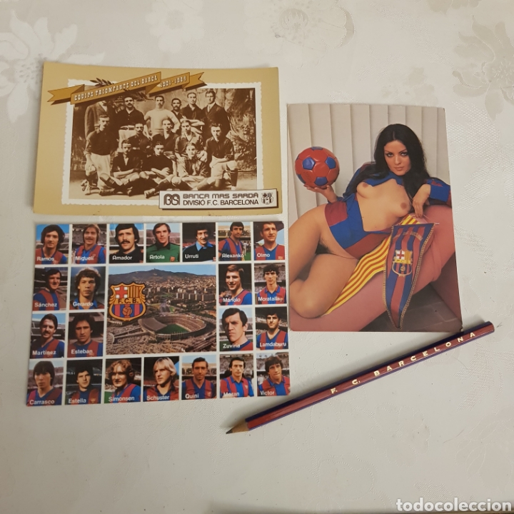Colecionismo desportivo: Conjunto 3 antiguas postales Bar&ccedil;a. Plantilla 82-83 + l&aacute;piz.