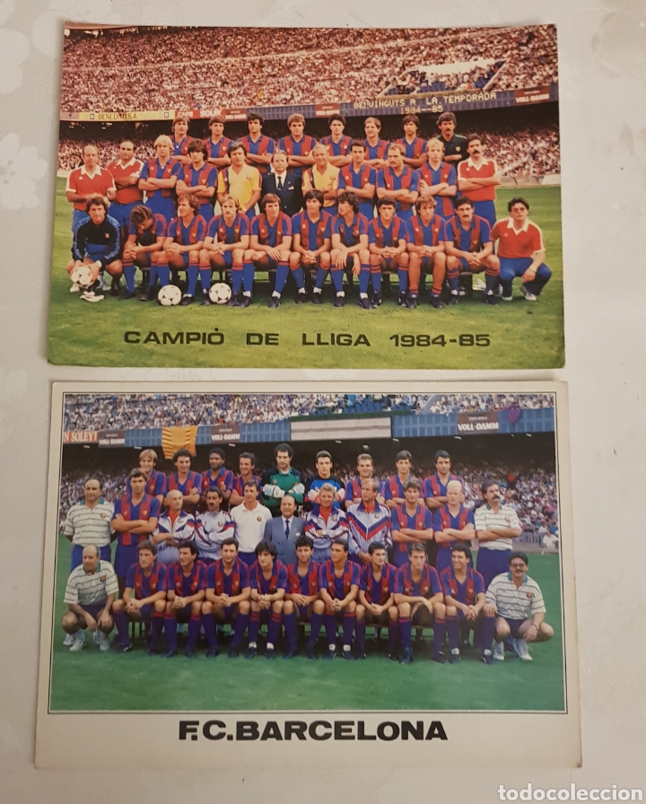 Colecionismo desportivo: 2 postales grandes Bar&ccedil;a. Plantillas 84-85 y 88-89. 15x21cm.