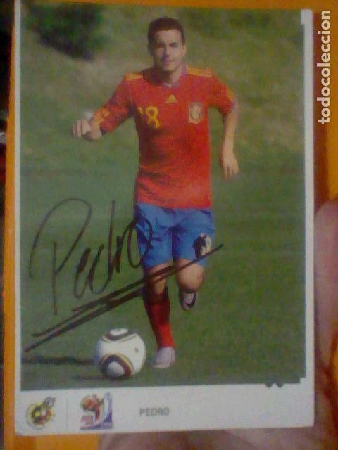 Sports collectibles: PEDRO CAMPEONES MVNDO 2010 POSTAL SC SOBADA AGVJEROS CHINCHETA FIRMA IMPRESA