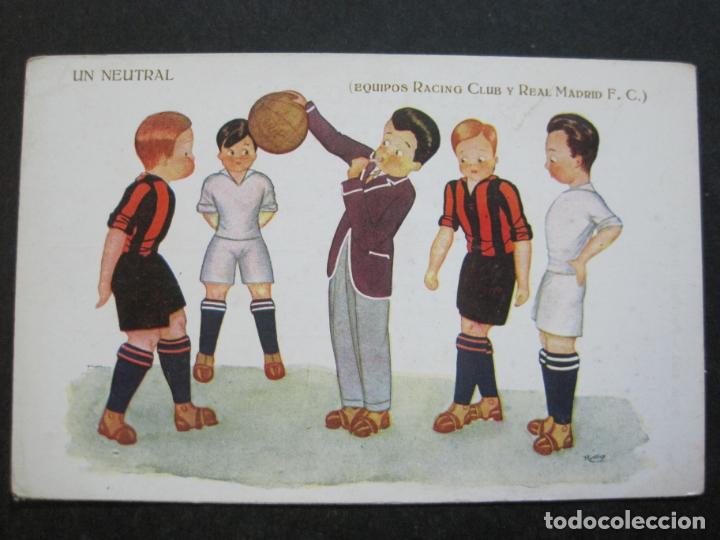Collezionismo sportivo: RACING CLUB VS REAL MADRID-UN NEUTRAL-FOOTBALL HERTOGS-POSTAL ANTIGUA FUTBOL-(75.687)
