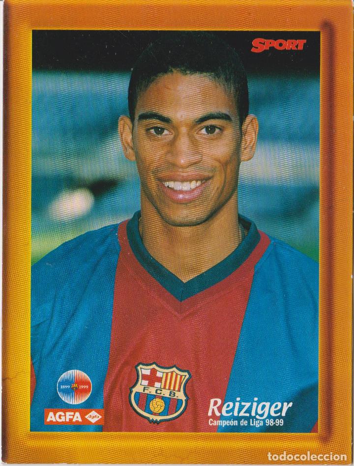 Coleccionismo deportivo: REIZIGER &ndash; CAMPEON DE LIGA 98-99 F.C.BARCELONA &ndash; AGFA SPORT PORTARETRATO CARTON (12X16)