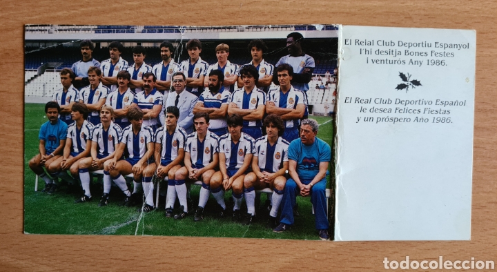 Collectionnisme sportif: Postal Felicitaci&oacute;n Navidad 1985 Plantilla RCD Espa&ntilde;ol - Massana - N'Kono Lauridsen Azcargorta