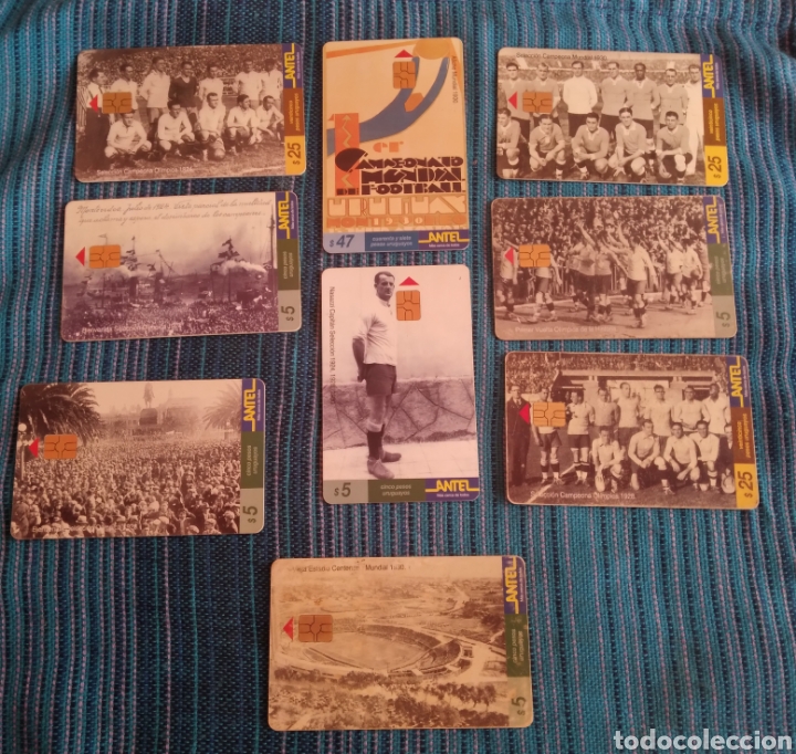 Sports collectibles: Set completo de tarjetas telef&oacute;nicas conmemorativas Uruguay campe&oacute;n mundial Nasazzi y m&aacute;s