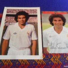 Coleccionismo deportivo: HUGO SÁNCHEZ REAL MADRID POSTAL SIN CIRCULAR Y FOTO PUBLICIDAD COLGATE CON AUTÓGRAFO. 1985. RARAS.