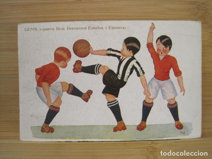 Colecionismo desportivo: GEMS-EQUIPOS REAL DEPORTIVO ESPA&Ntilde;OL Y ESPANYA-POSTAL DE FUTBOL-(98.279)