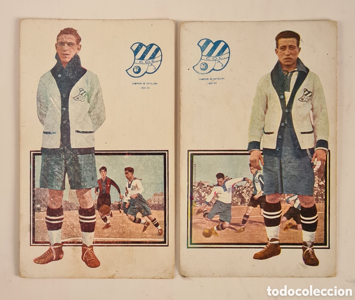 Collezionismo sportivo: 2 Antiguas Postales Jugadores F&uacute;tbol CD Europa Campe&oacute;n Catalu&ntilde;a 1922-23 obsequio Chocolate Amatller
