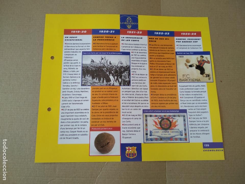 Collectionnisme sportif: 135 CRONOLOGIA CAP A LES CORTS L&Aacute;MINA TIPO POSTAL EL GRAN &Aacute;LBUM DEL BAR&Ccedil;A LA VANGUARDIA