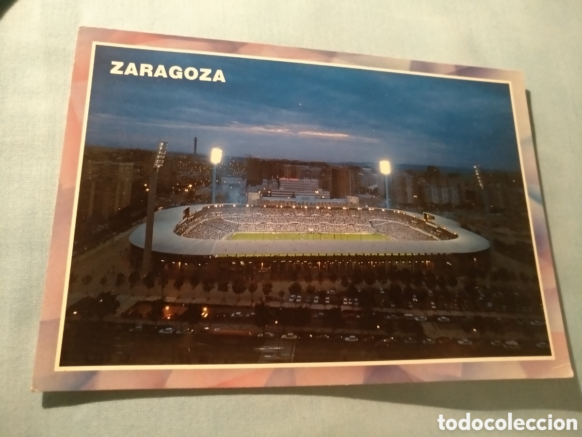Coleccionismo deportivo: Postal vista nocturna La Romareda de Zaragoza - Foto 1