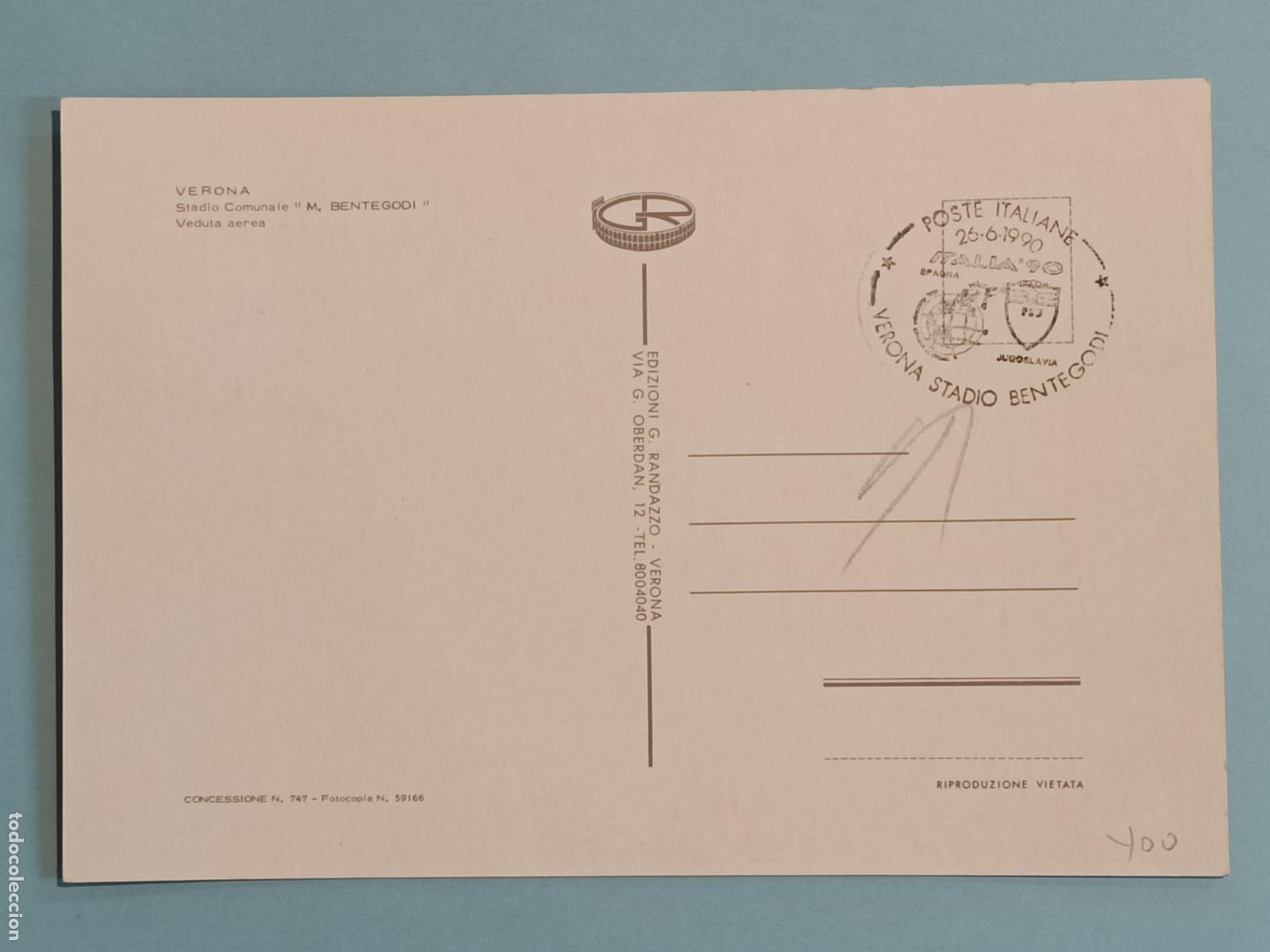 Coleccionismo deportivo: POSTAL VERONA ITALIA 90 - Foto 2