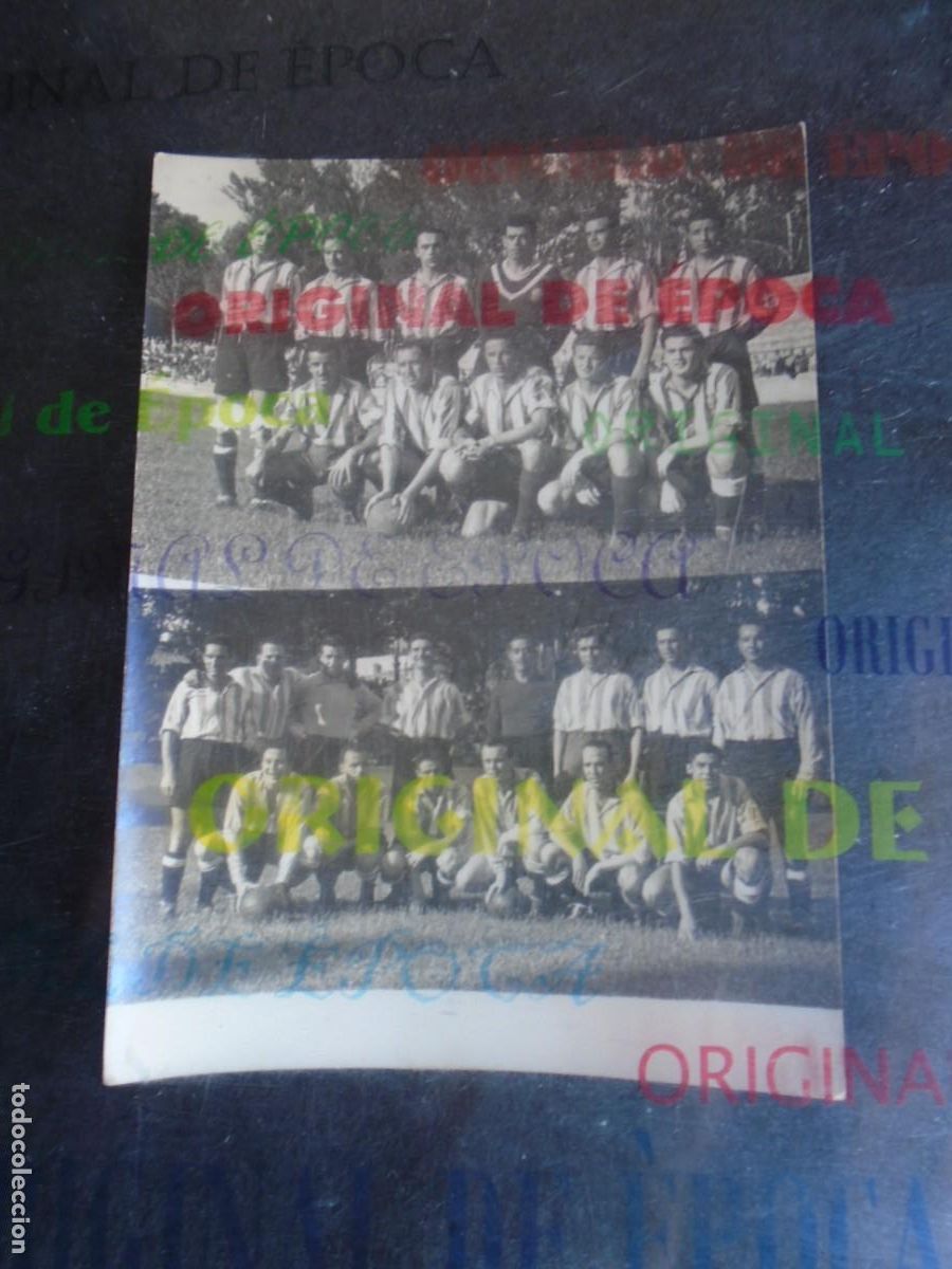 Coleccionismo deportivo: (AM-348)COMPOSICION CON 2 EQUIPOS DE FUTBOL A&Ntilde;OS 40.FOTO S.CREIXENTI(GERONA)