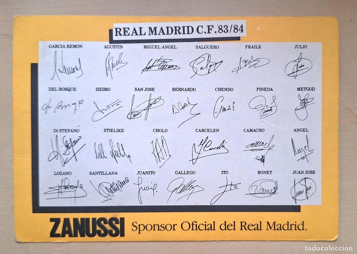 Coleccionismo deportivo: Postal real madrid 83 84 Zanussi - Foto 2