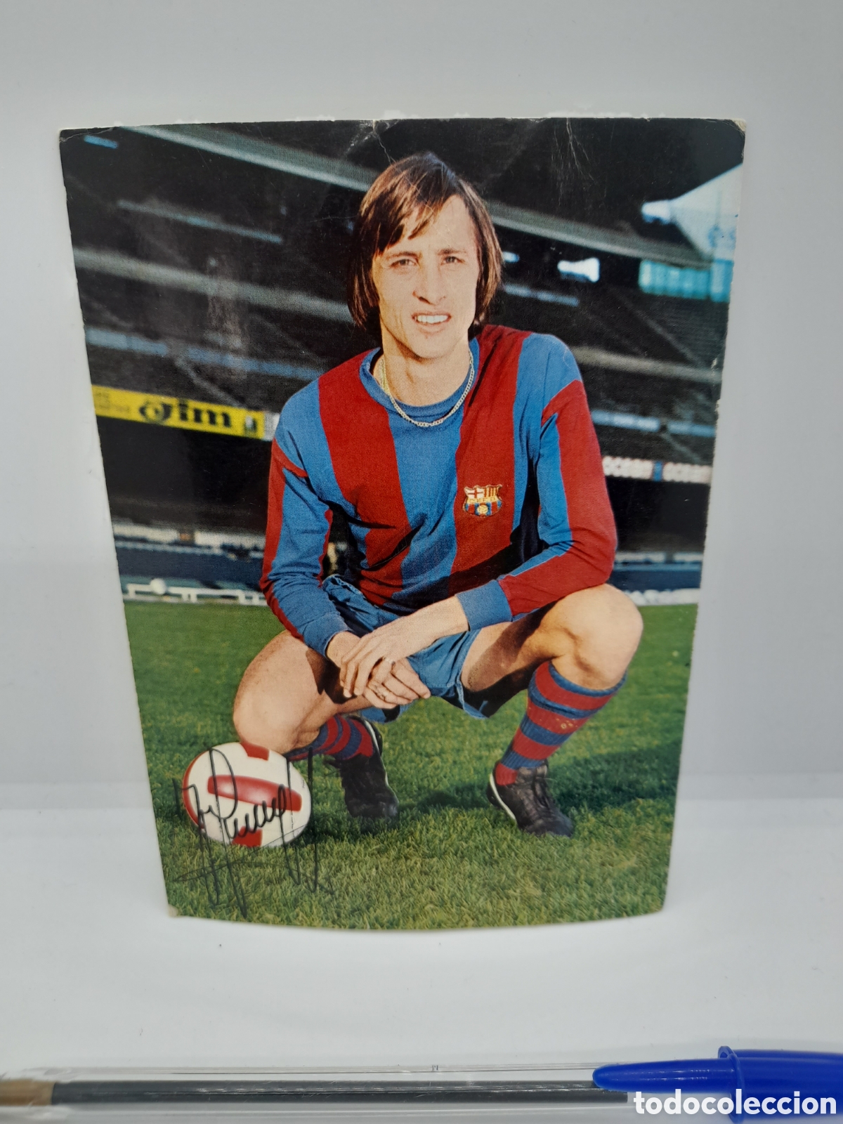 Coleccionismo deportivo: ANTIGUA FOTO POSTAL, DE JOHAN CRUYFF. DE BERGAS. A&Ntilde;O 74. ESCRITA