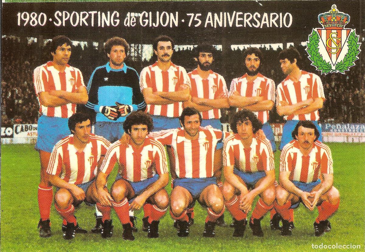 Coleccionismo deportivo: POSTAL SPORTING GIJ&Oacute;N 75 ANIVERSARIO 1980