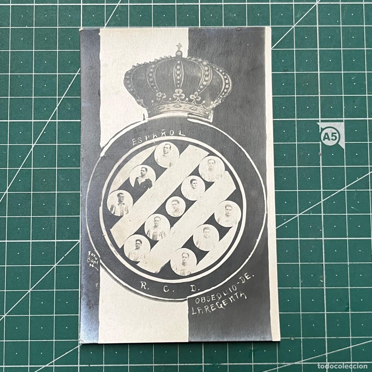 Coleccionismo deportivo: Postal del escudo del Real Club Deportivo Espa&ntilde;ol, editado por La Regenta