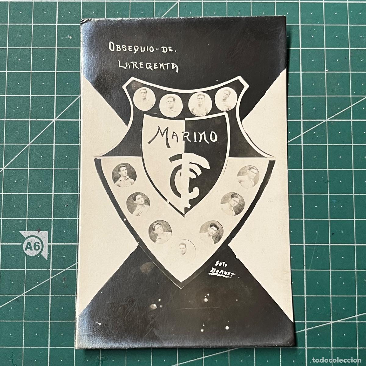 Coleccionismo deportivo: Postal del escudo del equipo de futbol Marino, editado por La Regenta