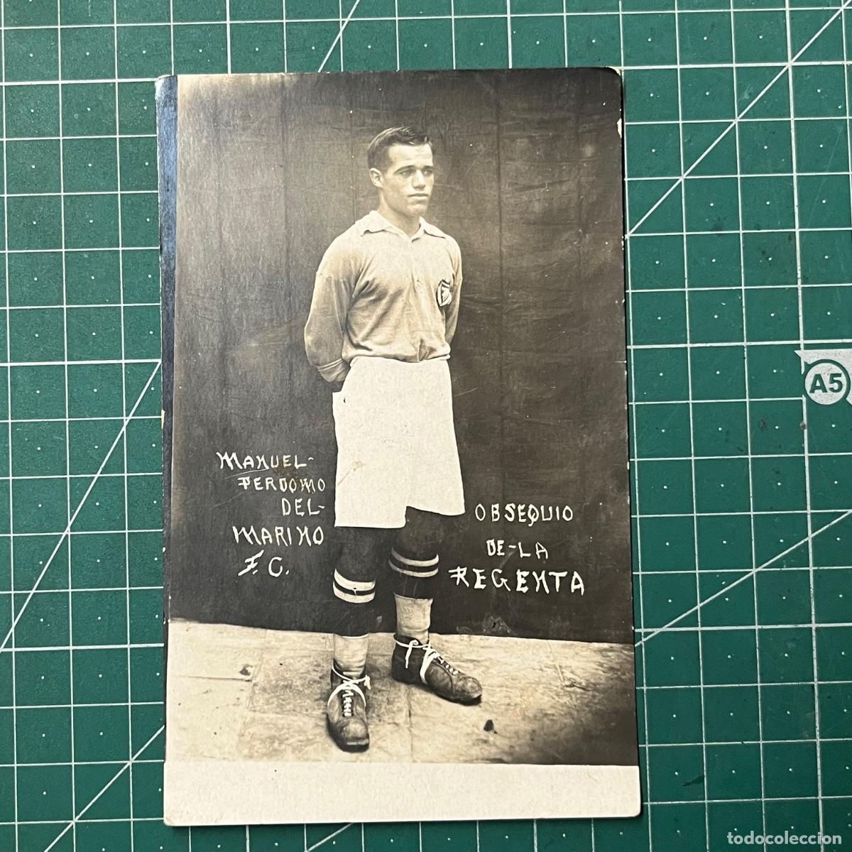 Coleccionismo deportivo: Postal de Manuel Perdomo del Marino futbol club, editado por La Regenta