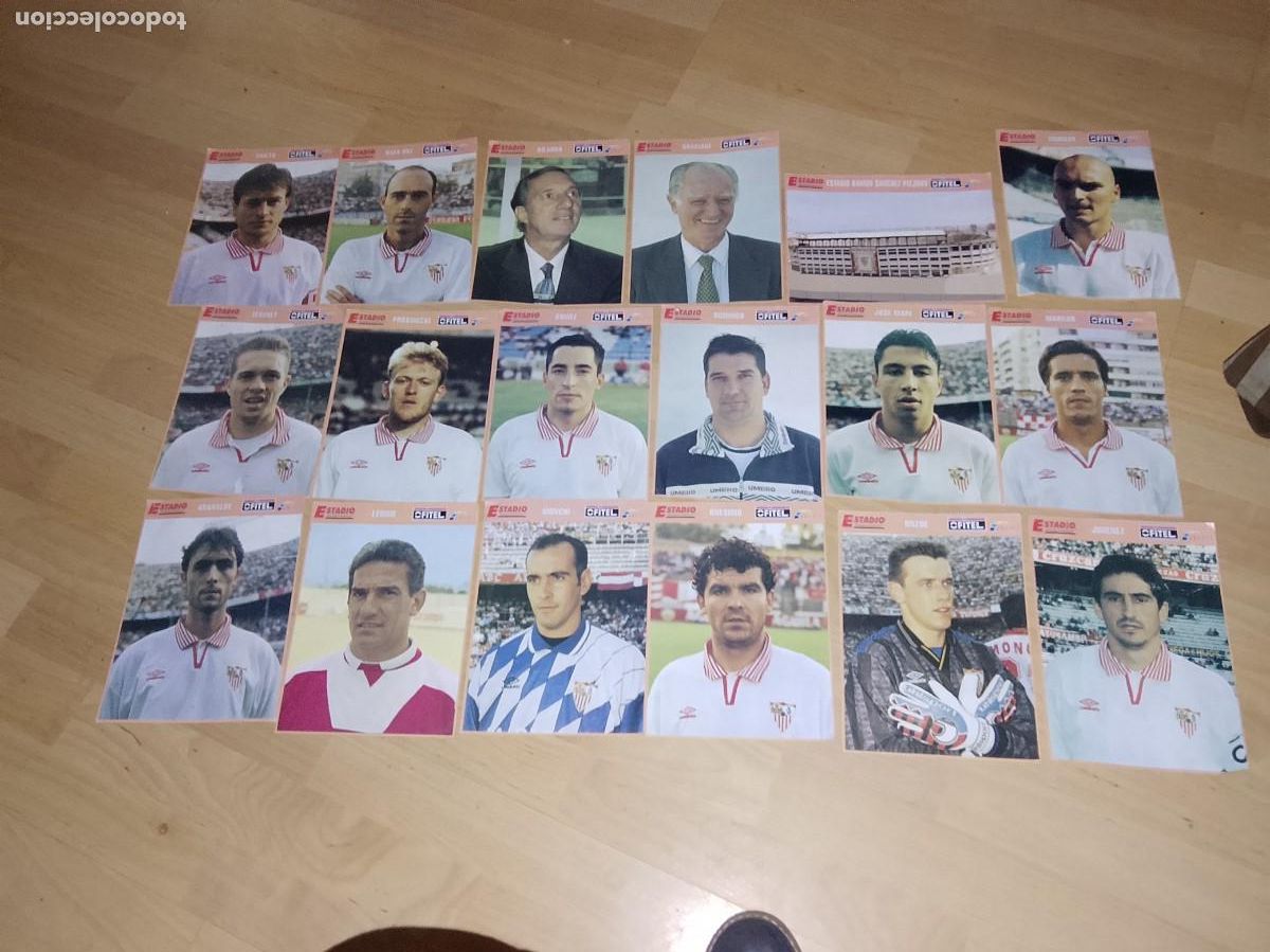 Coleccionismo deportivo: 18 laminas peque&ntilde;as de jugadores y equipo t&eacute;cnico del Sevilla a&ntilde;os 90