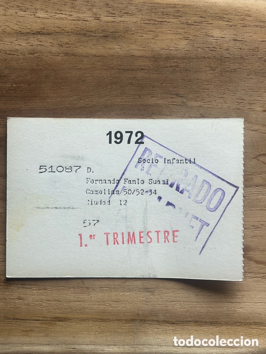 Coleccionismo deportivo: Ficha socio BAR&Ccedil;A 1972 - Foto 2