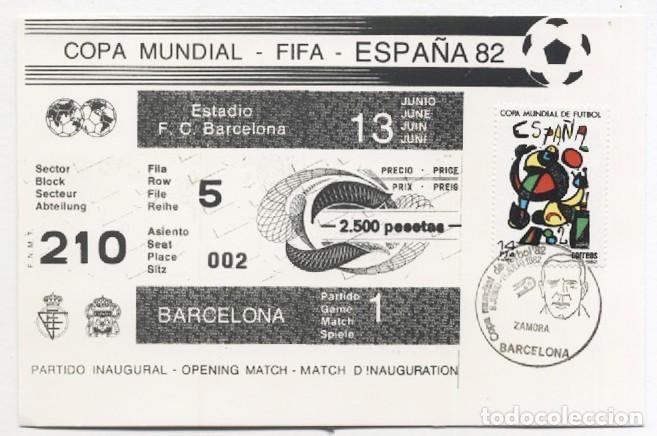 Coleccionismo deportivo: Tarjeta postal conmemorativa del partido inaugural del Mundial de futbol Espa&ntilde;a 1982