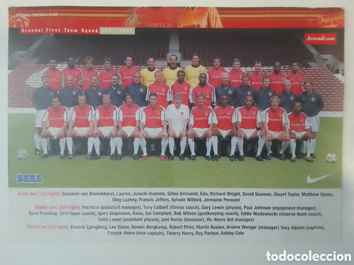 Coleccionismo deportivo: Postal Arsenal Temporada 2001/2002.