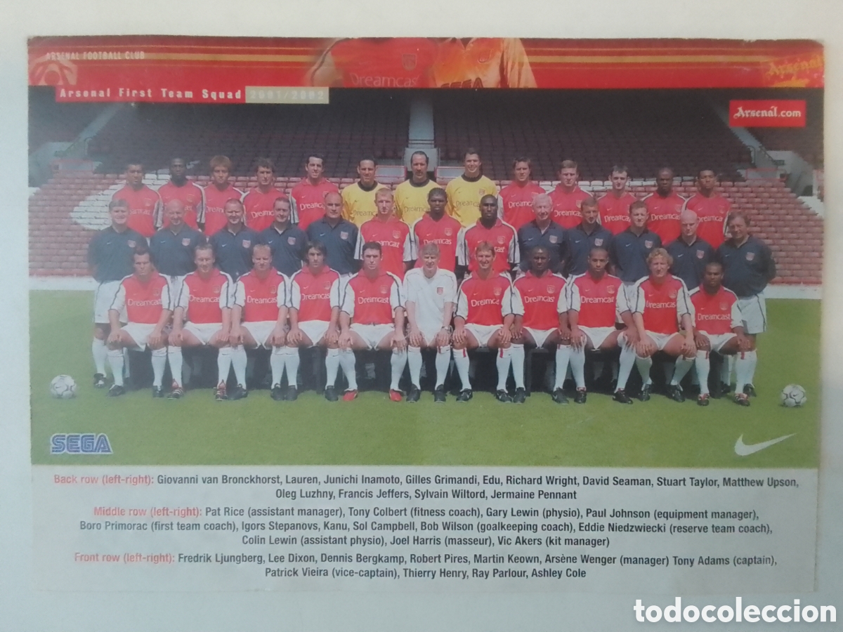 Coleccionismo deportivo: Pasta Arsenal Temporada 2001/2002.