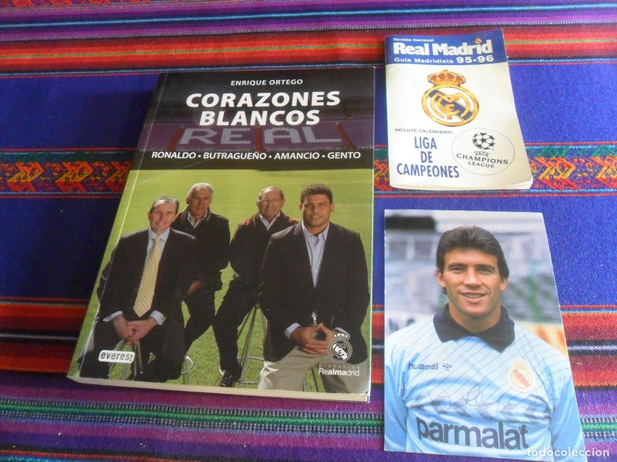 Coleccionismo deportivo: REAL MADRID POSTAL AUT&Oacute;GRAFO SIN DEDICATORIA BUYO 1986, CORAZONES BLANCOS Y GU&Iacute;A MADRIDISTA 95 96.