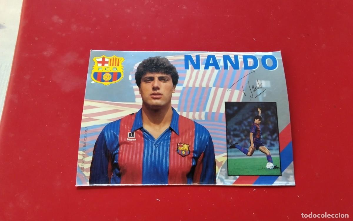 Coleccionismo deportivo: F.C. BARCELONA POSTAL DEL JUGADOR NANDO CON FIRMA IMPRESA TEMPORADA 91/92