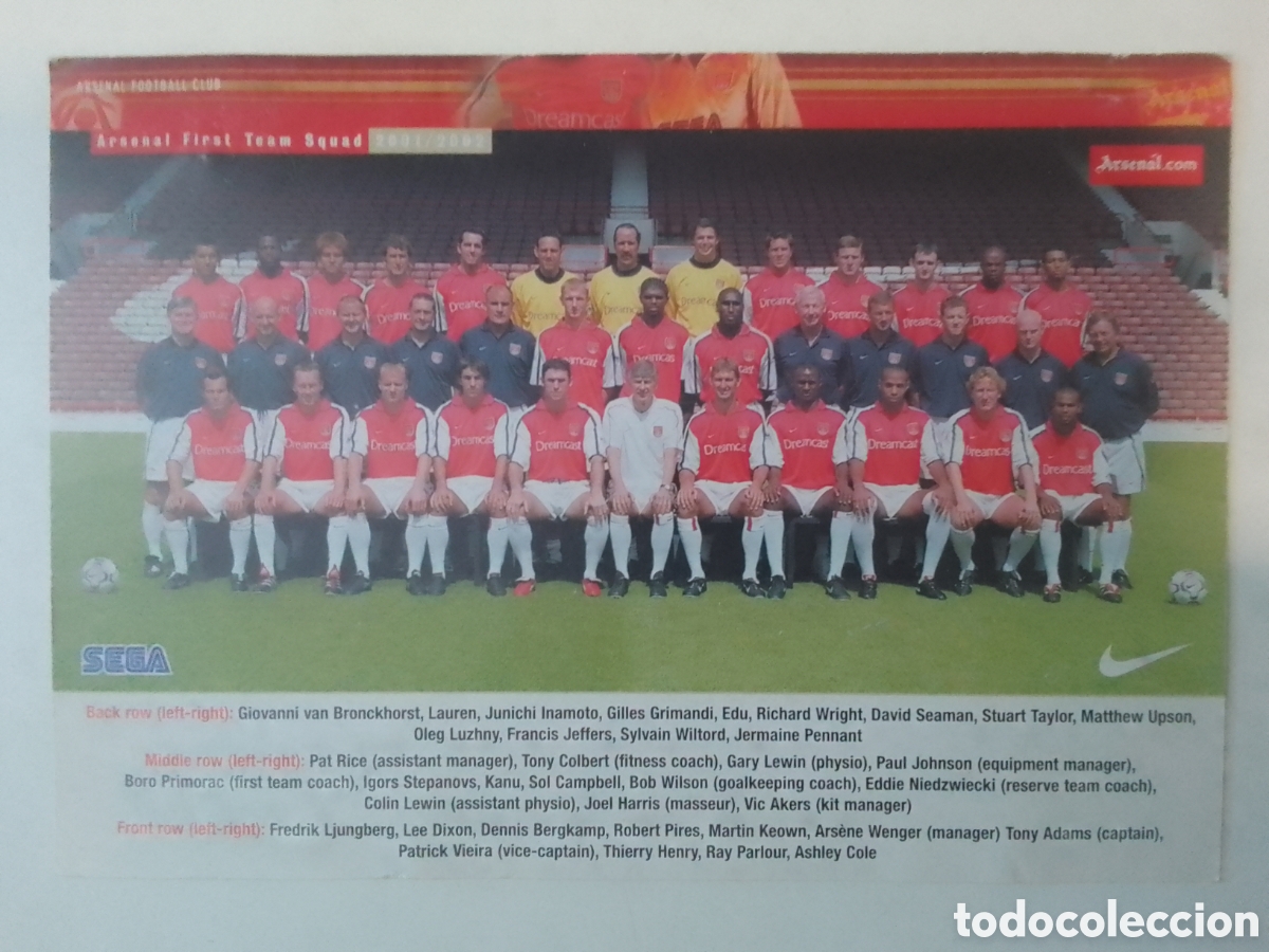 Coleccionismo deportivo: Postal Arsenal Temporada 2001-2002.