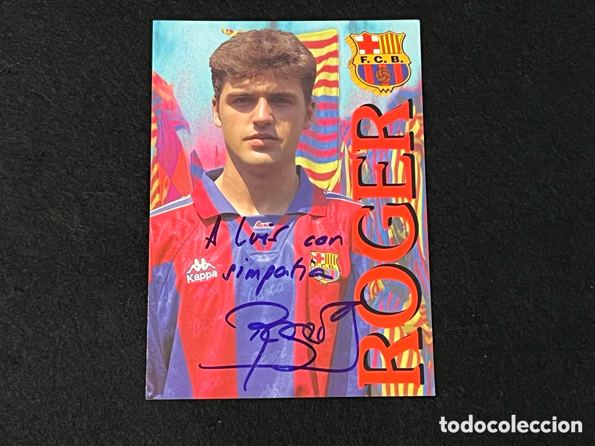 Coleccionismo deportivo: POSTAL FIRMADA ROGER GARC&Iacute;A FC BARCELONA TENPORADA 1995-1996 FIRMA FUTBOL BAR&Ccedil;A.