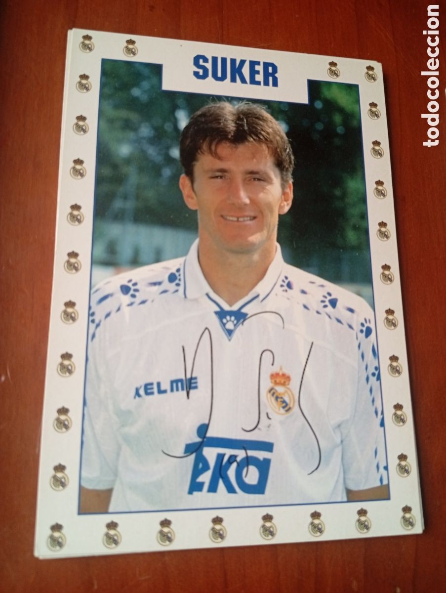 Coleccionismo deportivo: FOTO POSTAL FUTBOL REAL MADRID TEKA A&Ntilde;OS 90 KELME SUKER
