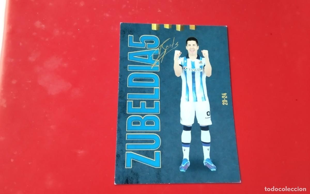 Coleccionismo deportivo: REAL SOCIEDAD , TARJETA FICHA DEL JUGADOR JUGADOR ZUBELDIA N&ordm; 5 , CON FIRMA IMPRESA MEDIDAS 14X10